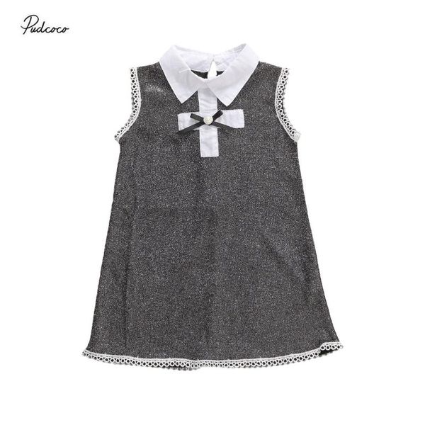 

2020 1-6y toddler kid girl summer sleeveless dress bow shirt collar hollow out edge design grey dress for leisure, Red;yellow