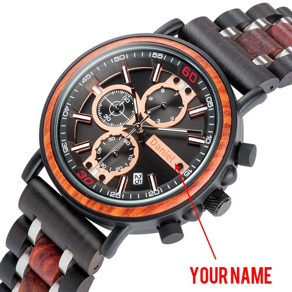 

relogio masculino watch men bobo bird wood military stainless steel pcustomize name chronograph wristwatch anniversary gift t200620, Slivery;brown