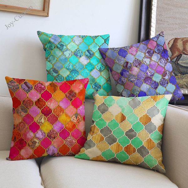 

creative geometric polygon painting of flowers and plants background pattern pillow case home decoration cushion cover