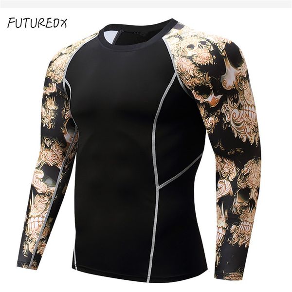 

2018 new long-sleeved sports shirt men and women quick-drying bicycle skull gym clothing fitness men rashgard tights sweatshirt, Black;red