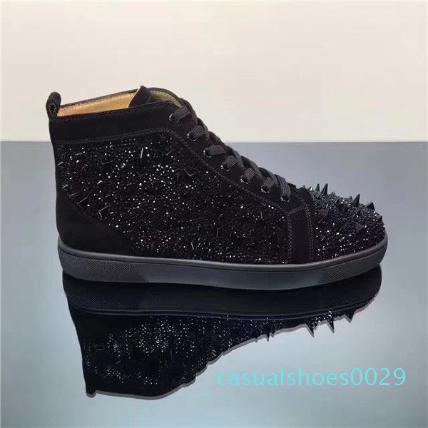 

black strass pik pik spikes red bottom designer mens strass sneaker fashion walking dress wedding casual lace-up leisure shoes c29