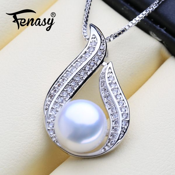 

fenasy natural freshwater pearl necklaces for women fashion trendy wedding 925 sterling silver leaf pendant with chain