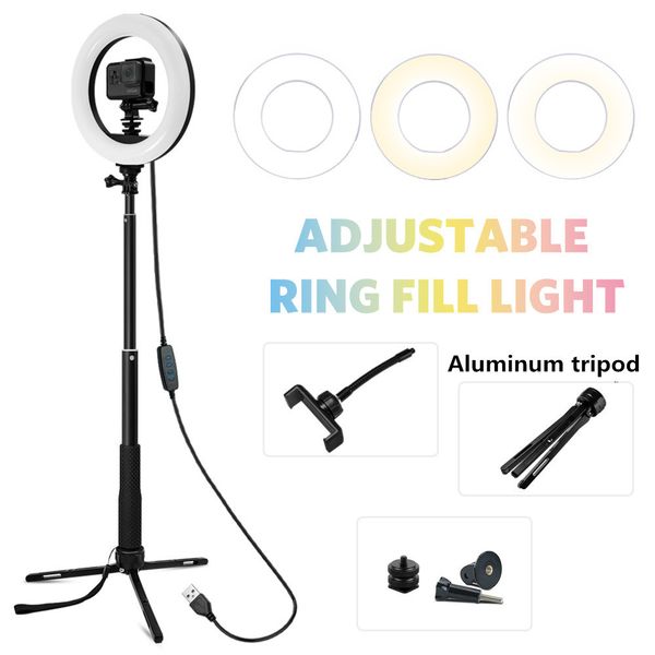

anordsem 84 led video light 3500-5500k p studio camera ring light for gopro hero 8 7 6 5 dji camera aluminium monopod tripod