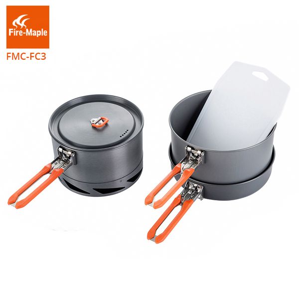 

fire maple feast chef outdoor cookware camping backpacking cooking picnic 2 pots 1 frypan 1 board set foldable handle fmc-fc3