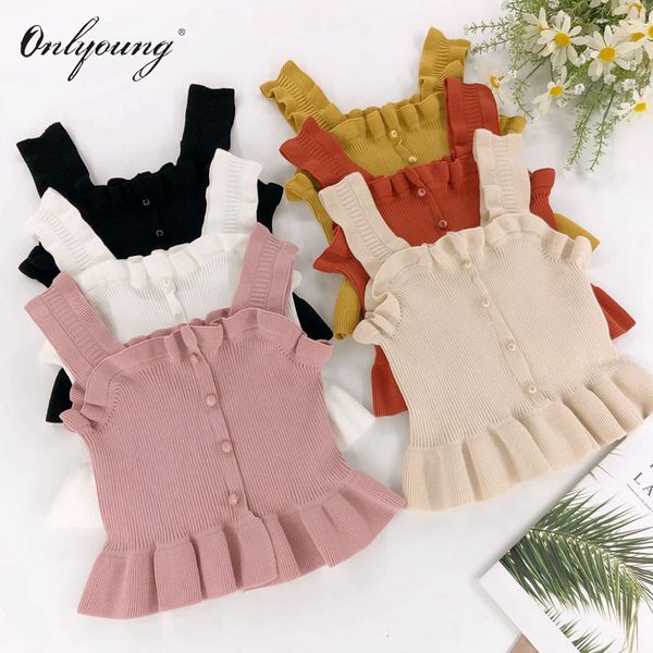 

onlyoung 2018 summer women knitted tank camisole sleeveless crop ruffle casual tank vest, White
