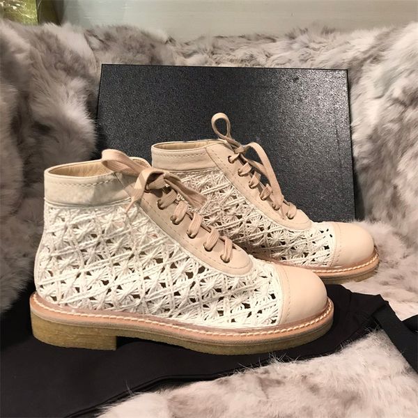 

brand design summer boots women fashion ankle booties lace up knight boots cut-outs flat shoes woman round toe botas mujer 2020, Black