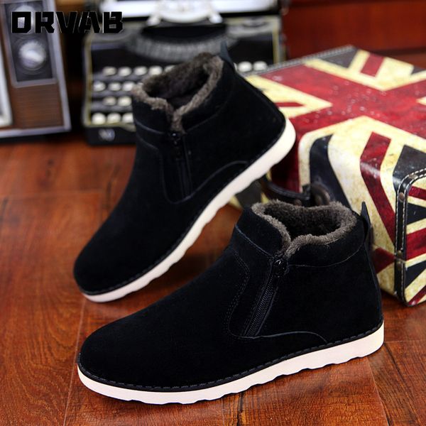 

men boots big size 37-47 warm winter boots comfortable slip-on cow suede leather snow black non-slip men winter shoes male