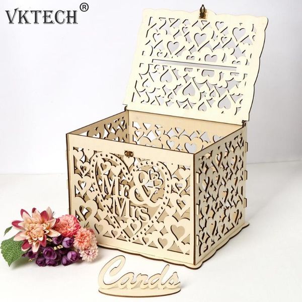 

полые diy свадебный подарочные карты box контейнер деревянный копилка с замком свадебные украшения партии supplies груза падения