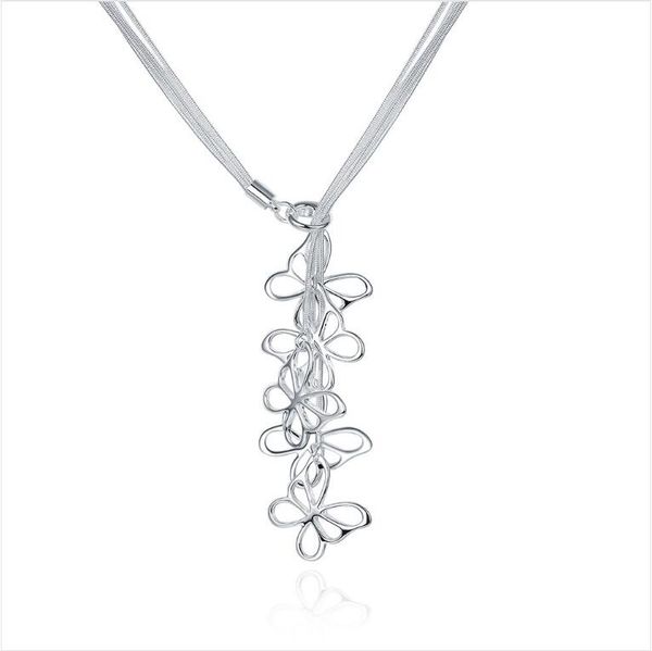 

plated sterling silver necklace 18 inches tai chi hanging five butterfly necklace fmsn099 925 silver plate jewelry pendant necklaces