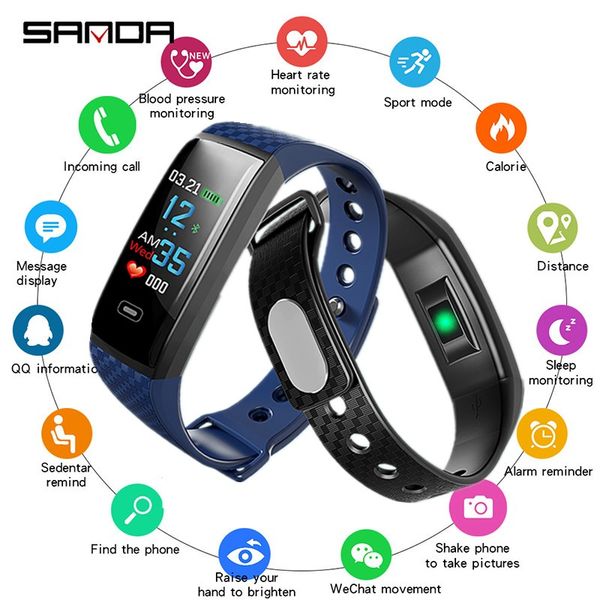 

sanda heart rate monitor bluetooth smart watch men fitness tracker bracelet smartwatch sports pedometer calorie wrist watches, Slivery;brown