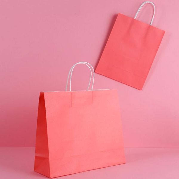 

40pcs/lot festival gift kraft paper bag shopping bags diy multifunction candy color paper bag with handle