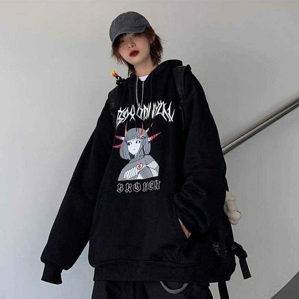 

nicemix harajuku oversized hoodie sweatshirt women autumn cartoon print hoodies long sleeve pullover loose cute hoodie funny, Black