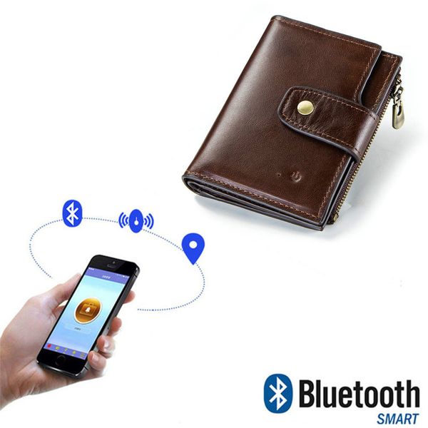 

yicheng men's wallet upscale business genuine leather bluetooth smart short hasp prevent from losing money bag small purse, Red;black