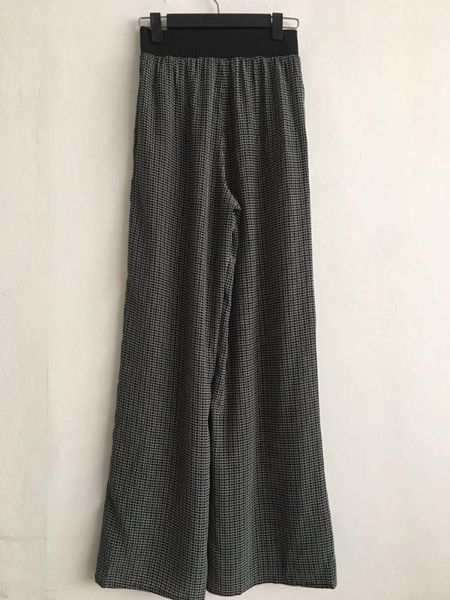 

геометрическая печать женщины широко ноги штаны эластичный пояс сыпучие женские повседневный длинные тонкие брюки весна-лето 2020, Black;white