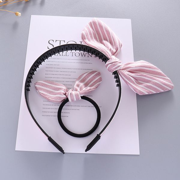 

1pc hair rope for girls striped ears hair band bow headband suit combination g0409
