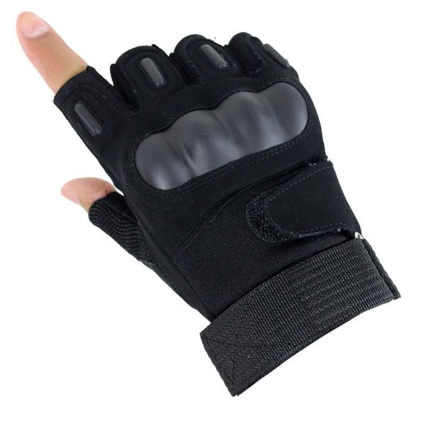 

tactical hard knuckle half-finger gloves men's army combat fingerless gloves paintball outdoor, Black