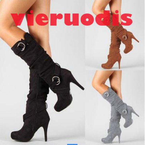 

2018 european and american winter trend women's boots belt buckle high heel zipper velvet waterproof thick heel boots, Black