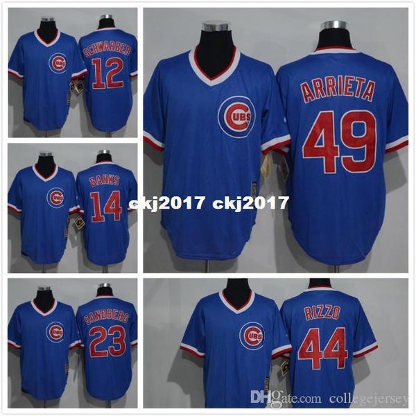 

10 ron santo 17 kris bryant 44 anthony rizzo retro jersey blue, Blue;black