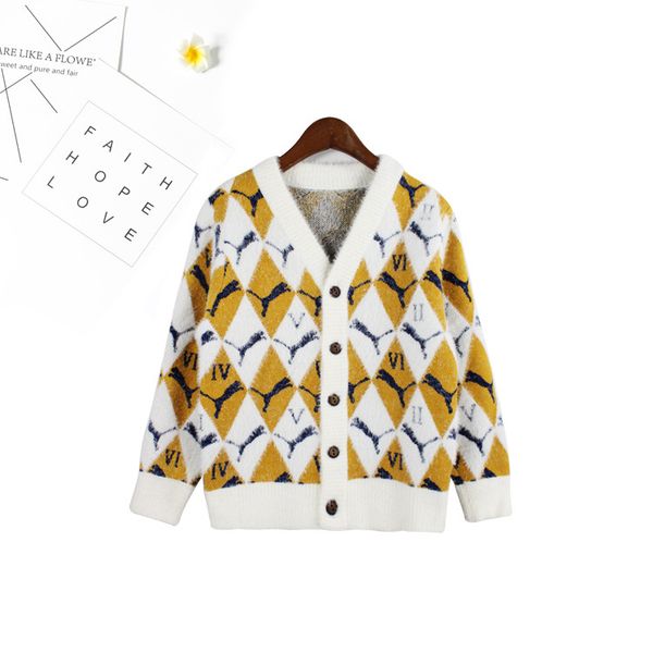 

2019 autumn and winter new style fashion-style casual boys' clothes have buckle cardigan long sleeve v-neck computer jacquard sw, White