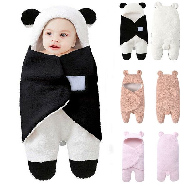 

cute cartoon baby hooded wrap blanket newborn infant fleece swaddle winter warm lovely teddy bear toddler sleeping bag with ear