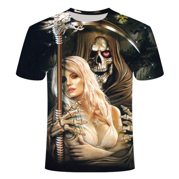 

drop ship2019skull print men short sleeve 3d t shirt casual breathable 3d skull funny 6xl european brand tshirt summer style, White;black