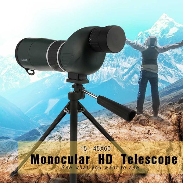 

luxun 15-45x60 zoom monocular telescope waterproof hd bird watching with tripod hunting spotting scope 45\180 degree angled eye