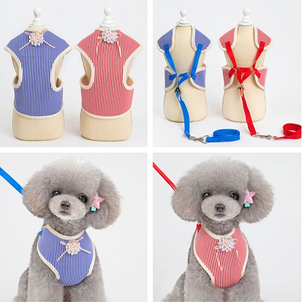 

soft mesh pet puppy dog cat harness leash set pearl cute lace pet vest for small medium dogs stripe vest chihuahua yorkie teddy