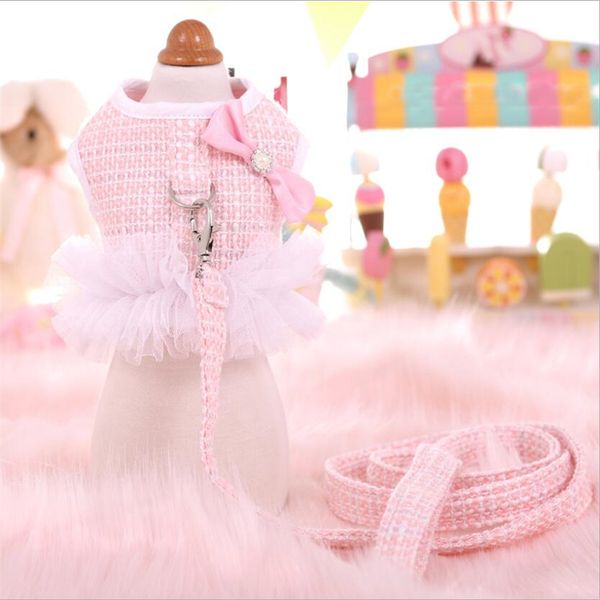 

cute dog leash bow pet puppy chest straps teddy vest lace mesh vest princess cat pet dog chest strap leash