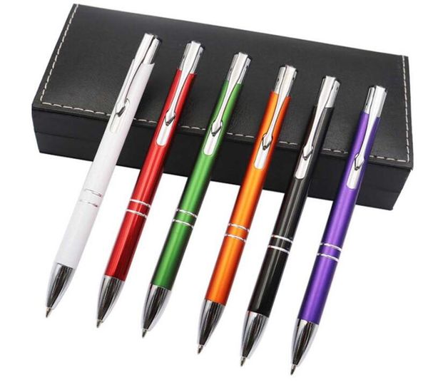 

r (2 pieces/set) metal ballpoint pen aluminum rod press type ball point pens school office supplies, Blue;orange