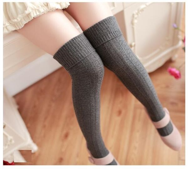 

fashion women over knee high stockings thigh high stocking design socks 8 colors drop shipping 100% cotton dark grey cheap, Black