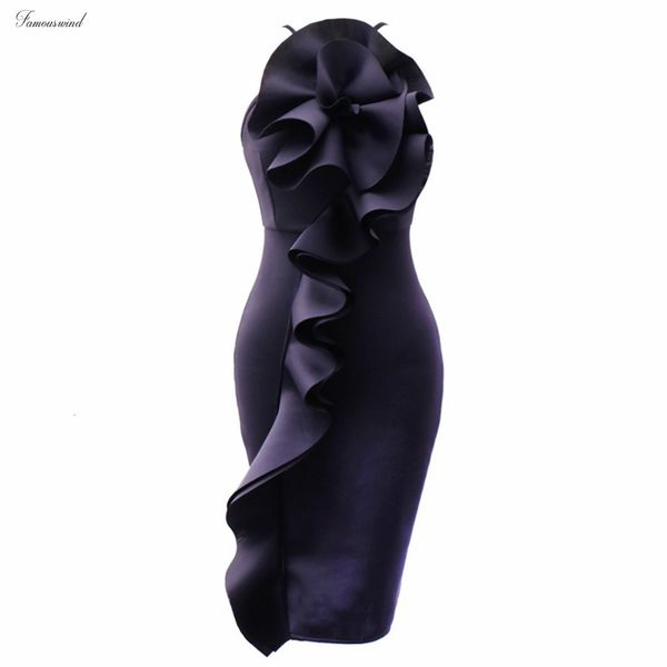 

ladies black dress bodycon fashion little ruffled slim fashion tight dresses sleeveless lantern sleeve robe spring summer new 2019 tunic, Black;gray