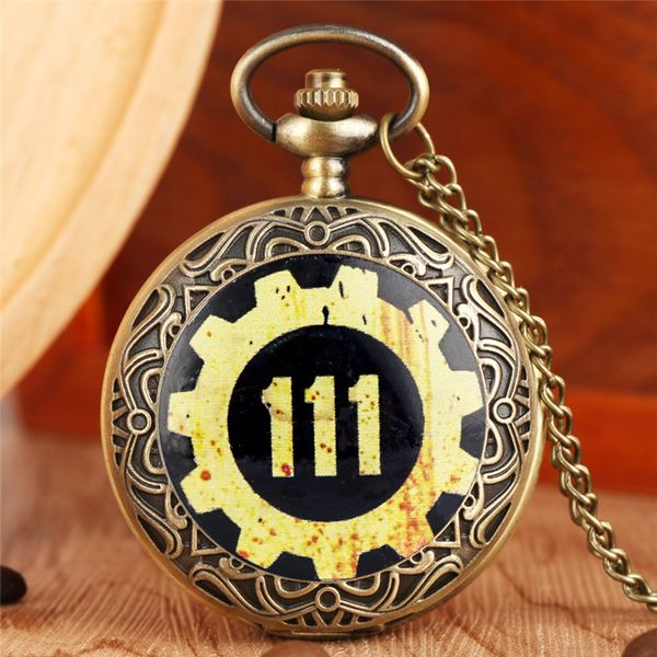 

antique retro fallout 4 vault 111 quartz pocket watch fashion electronic game watches necklace pendant chain watch gifts for men, Slivery;golden