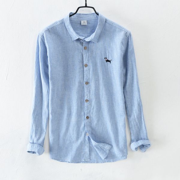 

embroidery cotton breathable striped loose casual shirts mens buttons shirts,linen cotton shirts,khaki, coffee, blue, sky blue, White;black