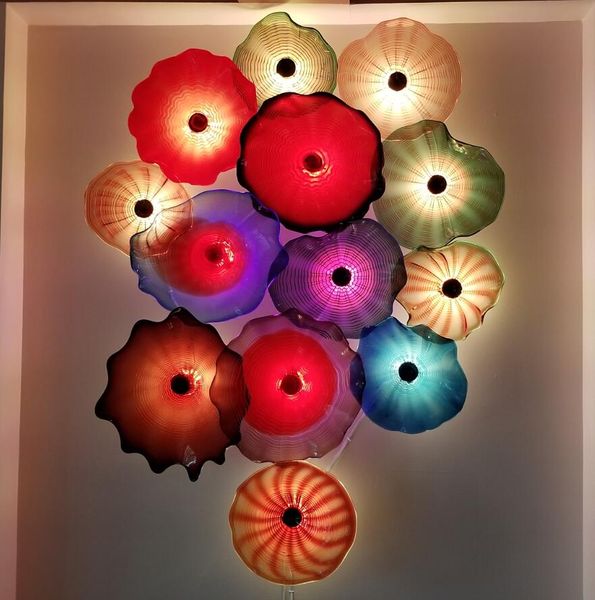 

latest home decoration colorful blown lamps arts plate artistic design murano flower glass hanging plates wall art