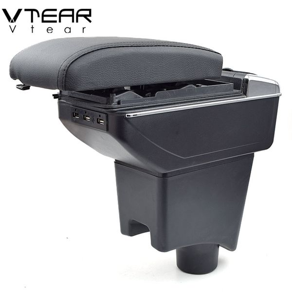 

vtear for dacia sandero armrest box usb charging heighten double layer central store content cup holder ashtray accessories