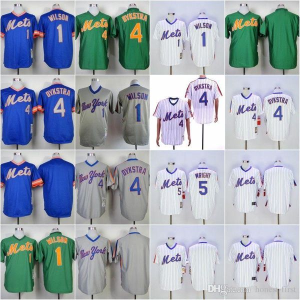 

Cheap New York news Blank 1# WILSON 4# Dykstra 5# Wright White Grey Green Blue Retro Baseball News Shirt Stitched