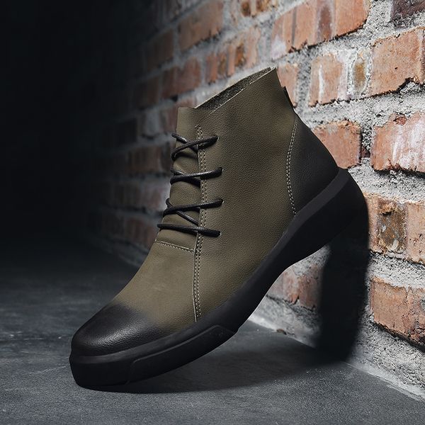 

men high male boots casual shoes men zapatos hombre leather waterproof lace up flats driving shoes b51-17, Black