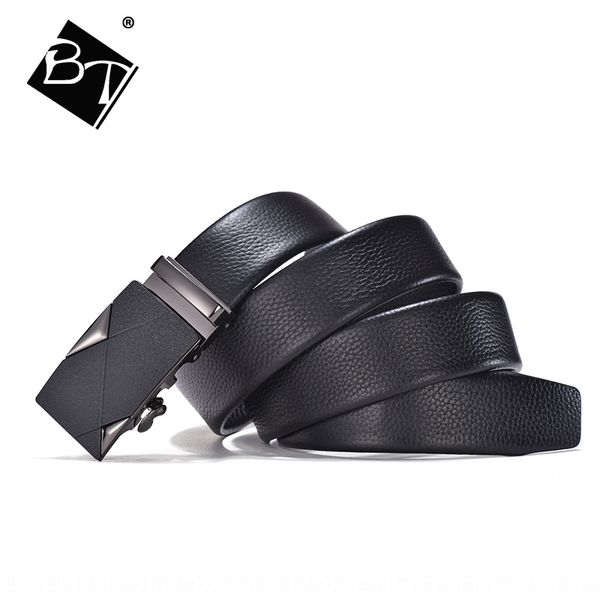 

belt and trousers men's leather automatic buckle youth leisure layer cowhide business middle-aged trousers belt, Black;brown