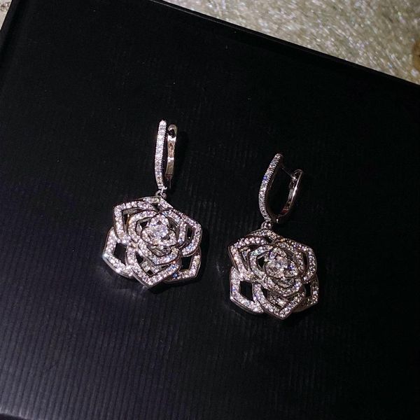 

женщина ювелирные изделия розовые серьги высокое качество 925 серебряный цветок серьги стержня для женщин любовь подарок бесплатная доставка, Golden;silver