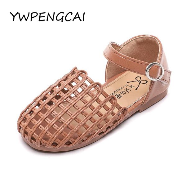 

size 21-30 toddler girl sandals small holes cut-outs girls summer shoes fashion soft flexible pu leather girls sandals, Black;red