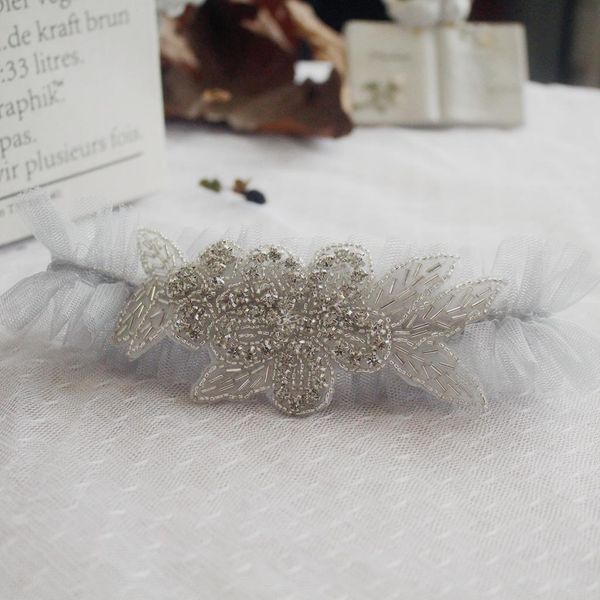 

wedding leg garter bridal grey lace embroidery flower bride leg accessories, White