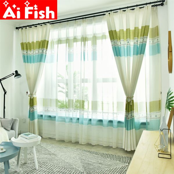 

american country style horizontal stripes printing living room bedroom curtains simple shading and heat insulation x047-4