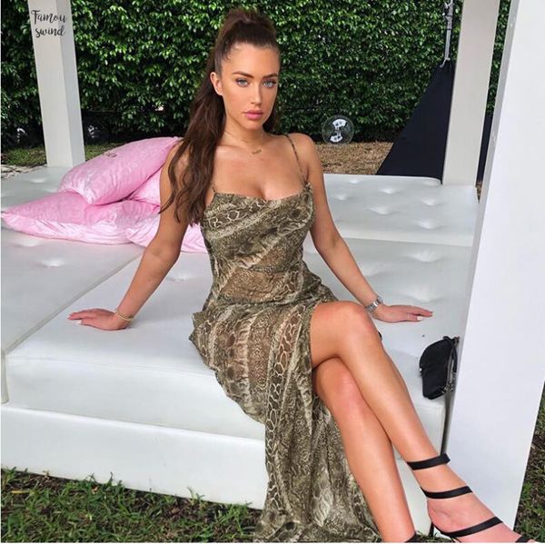 

woman clothes snakeskin dresses spaghetti straps split elegant backless christmas party long dress drop shipping, Black;gray