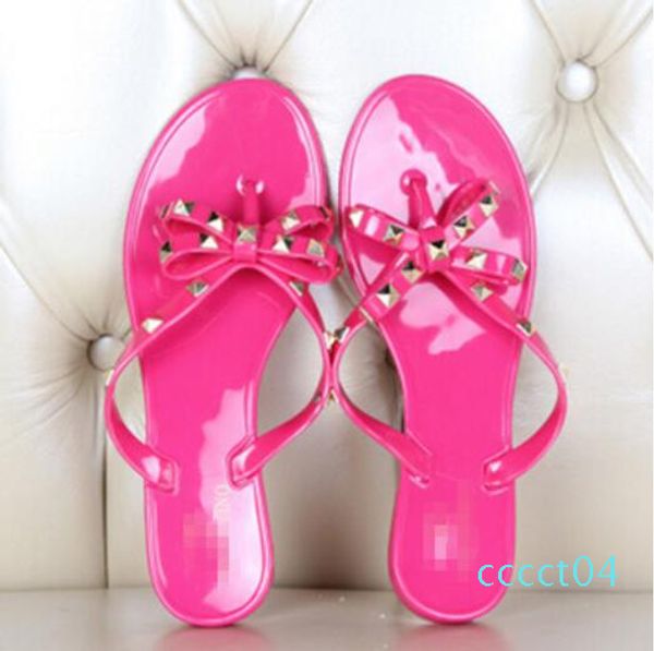 

new summer women flip flops slippers flat sandals bow rivet fashion pvc crystal beach shoes ct4, Black
