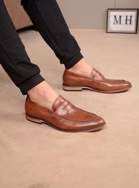 

size 39-45 luxury mens casual shoes oxfords real leather slip on office dress shoes male loafers wedding shoes, Black