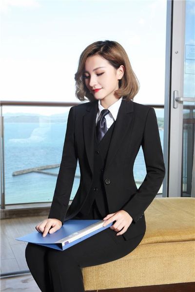 

formal 4 piece jackets + pants + vest & waistcoat blouses with tie uniform designs blazers for ladies pantsuits pants suits, White;black