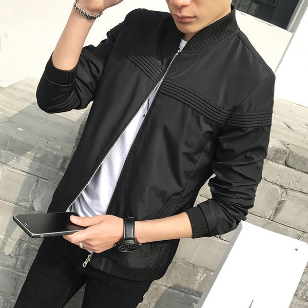 

2020 men bomber jacket thin slim long sleeve baseball jackets windbreaker zipper windbreaker jacket male outwear brand clothing, Black;brown
