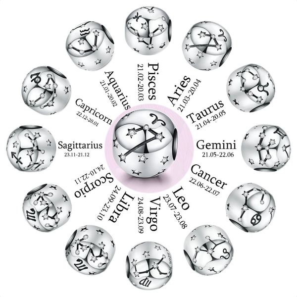 

codemonkey genuine 925 sterling silver 12 constellation zodiac round beads fit original bracelet charms jewelry cmc1218