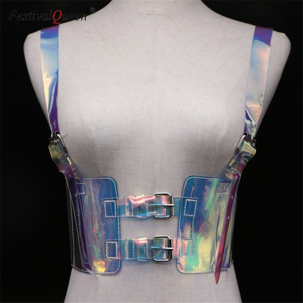 

women's tanks & camis festivalqueen women pvc transparent adjustable waist belts festival tank streetwear laser hologram crop top, White