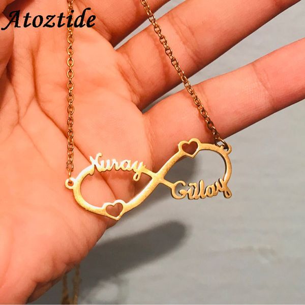 

atoztide 2019 new stainless steel personalized custom couple name necklace gold choker necklace infinity pendant nameplate gift, Silver